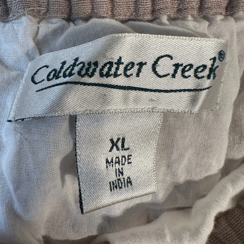 Coldwater Creek XL Taupe Cream Tiered Boho Midi Skirt Rayon Linen Cotton Smocked